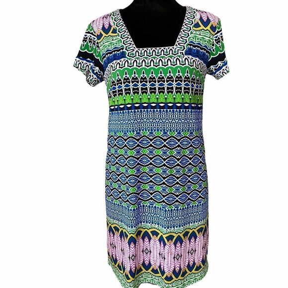 Laundry by Shelli Segal Gorgeous Blue & Green Short Sleeve Dress - Picture 1 of 5